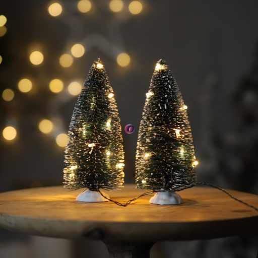 Luxury LED Mini Fenyőfa 2 db-os szett karácsonyi falu kellék 15 cm