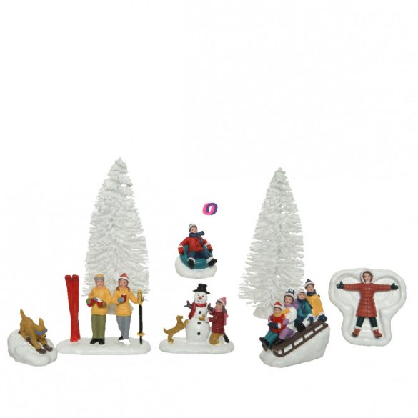 XL Luxury 7 db-os Karácsonyi falu figura szett "Snow fun"