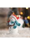 Karácsonyi falu makett figura hóember sapkában