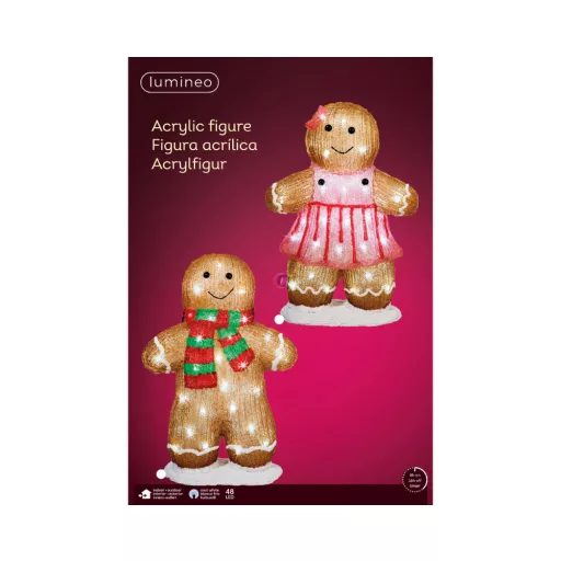 Luxury kültéri világító mézeskalács figura 46 cm, akril, IP44, timer