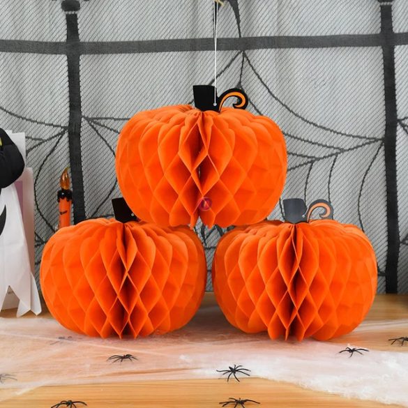 XL Tök formájú lampion méhsejt Stílusú papír Tök Dekor – 3 db-os Szett