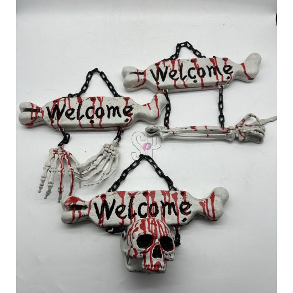 Halloween Welcome Akasztható Csontváz Dekoráció – 36 cm – 3 Féle Mintával