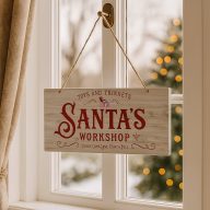 XL VIntage Karácsonyi fa tábla "Santa's Workshop", akasztható 60x30cm   XL VIntage Karácsonyi fa tábla "Santa's Workshop", akasztható 60x30cm