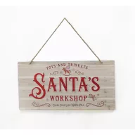   Óriás VIntage Karácsonyi fa tábla "Santa's Workshop", akasztható 60x30cm