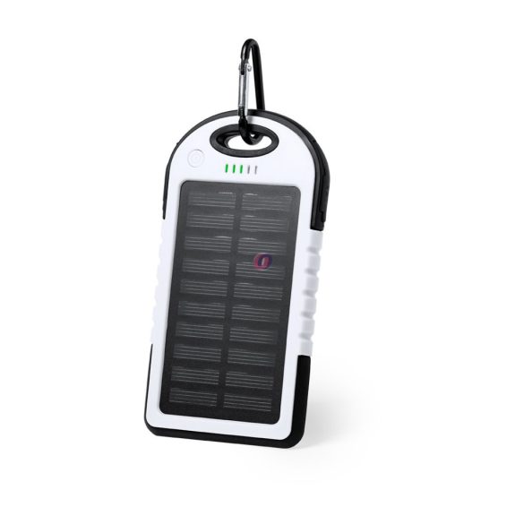 Strapabíró napelemes külső akkumulátor – 4.000 mAh, LED lámpával és karabinerrel fekete