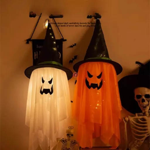 Halloween Akasztható LED Dekor – Tök vagy Szellem Mintával