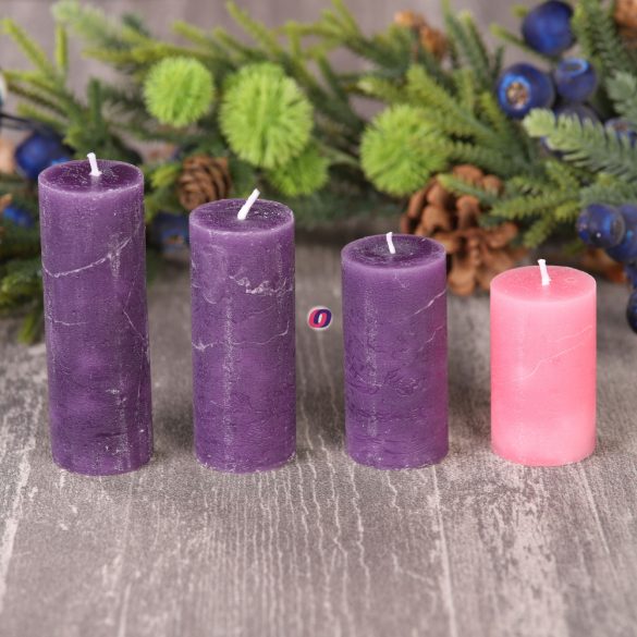 Prémium adventi koszorú gyertya rusztikus, lépcsős lila, rózsaszín 4db/szett