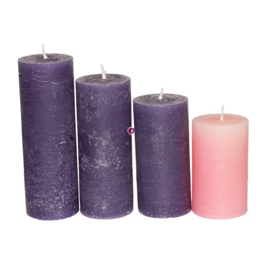 Prémium adventi koszorú gyertya rusztikus, lépcsős lila, rózsaszín 4db/szett