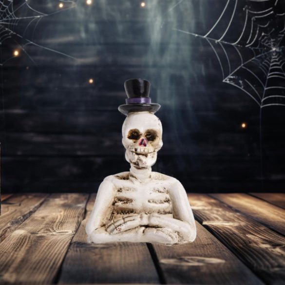 Halloweeni dekor figura csontváz kalapban 7,5 cm