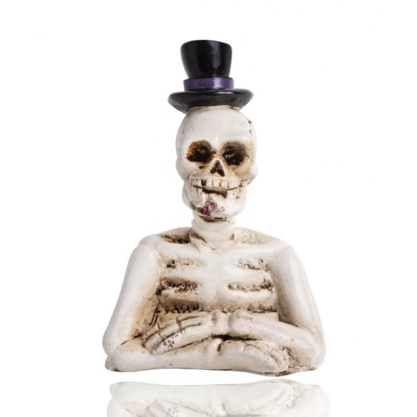 Halloweeni dekor figura csontváz kalapban 7,5 cm