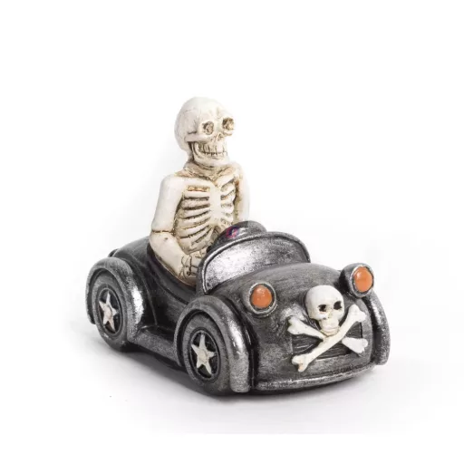 Halloweeni dekor figura csontváz autóban 8,7 cm