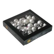   Betűzős gömb, üveg, 2/2,5/3 cm, ezüst combi, 6 db-os szett