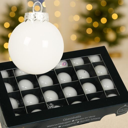 Luxury üveg karácsonyfa gömb 2,5 cm, fehér opál, 24 db-os szett