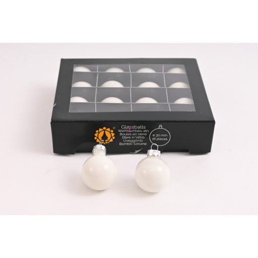 Luxury üveg karácsonyfa gömb 3 cm, fehér opál, 16 db-os szett