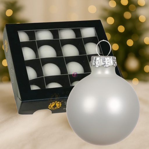 Luxury üveg karácsonyfa gömb 3 cm, fehér szatén-matt, 16 db-os szett