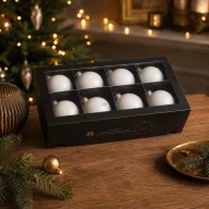   Luxury üveg karácsonyfa gömb 8 cm, fehér szatén, 8 db-os szett
