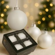   Luxury üveg karácsonyfa gömb 10 cm, fehér szatén-matt, 4 db-os szett