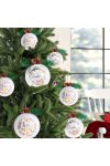 Prémium fehér Karácsonyfa gömb fenyőággal 2 féle 7,5 cm díszdobozban