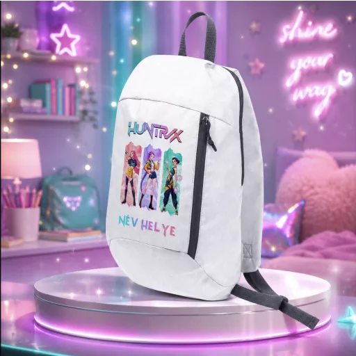 Személyre szabható KPOP "Démonadászok" Ovis zsák, hátizsák egyedi névvel, fehér