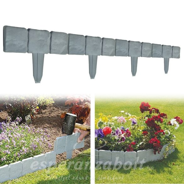 Pro Garden Kerti ágyásszegély kerítés Kőhatású 10db/szett kő mintás virágágyás szegély