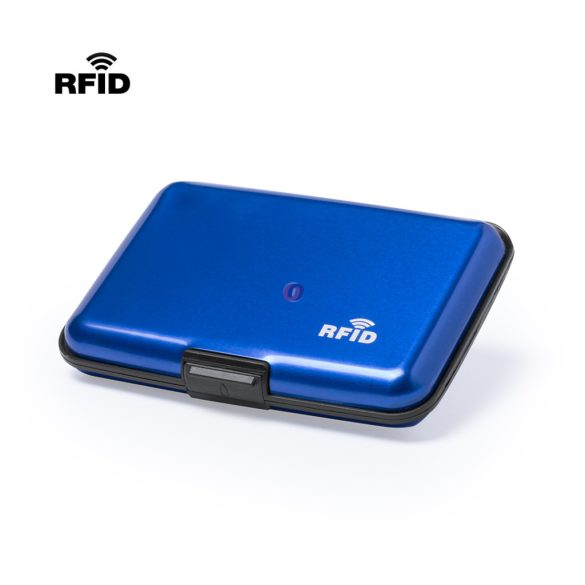 RFID-védett alumínium kártyatartó – 6 rekesszel kék