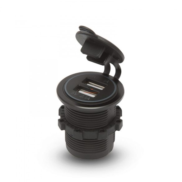 Szivargyújtó helyére beépíthető USB aljzat,zöld LED - csavaros2 x USB - 5V - 2,1A