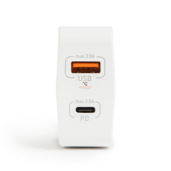 Hálózati Adapter USB + Type-C PD18W gyorstöltéssel - fehér
