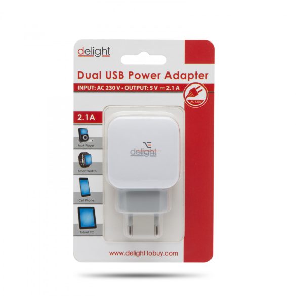 USB Hálózati adapter 2xUSB fehér