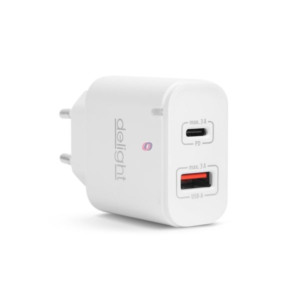 Hálózati Adapter USB + Type-C PD20W gyorstöltéssel - fehér