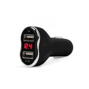   Autós szivargyújtó adapter - 2 x USB, feszültségmérővel és árammérővel - fekete