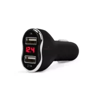   Autós szivargyújtó adapter - 2 x USB, feszültségmérővel és árammérővel - fekete