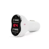   Autós szivargyújtó adapter - 2 x USB, feszültségmérővel és árammérővel - fehér