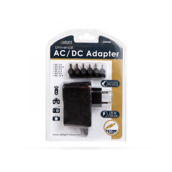 Univerzális adapter  3 - 12V • 1.5A • 18W 6 DC dugó
