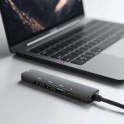   Multifunkciós USB Hub - HDMI + Type-C 3.0 - 3xUSB-A, 1xType-C - 5 Gbps, 100 W - fekete
