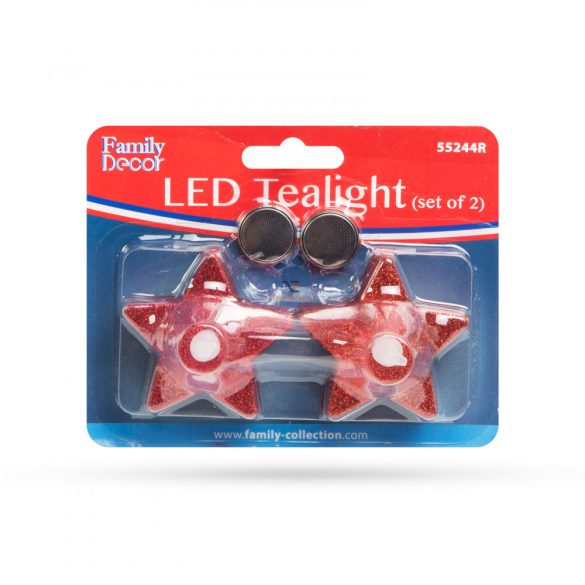 LED-es teamécses CSILLAG alakú piros színű 2 db / bliszter