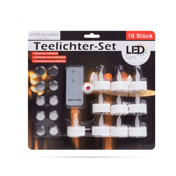 LED-es teamécses szett - távirányítóval - fehér - 10 db / bliszter