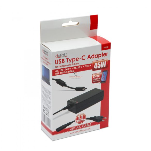 Univerzális USB Type-C laptop / notebook töltő adapter tápkábellel 20 V / 2,25 A • 45 W