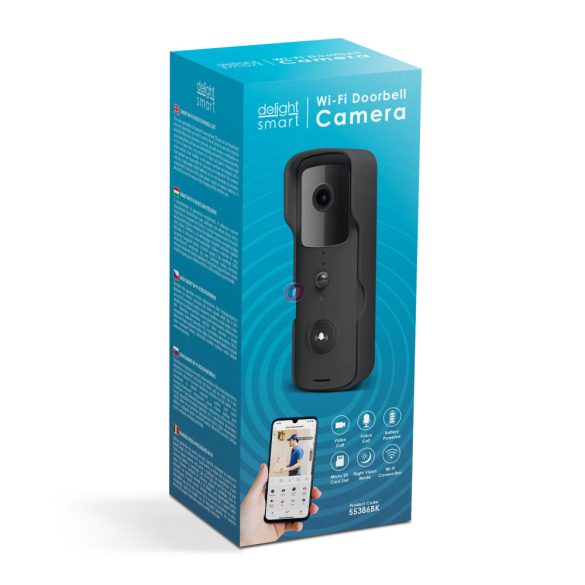 Smart video kaputelefon, fekete, FullHD, PIR, Micro SD, Wi-Fi , IOS, Android