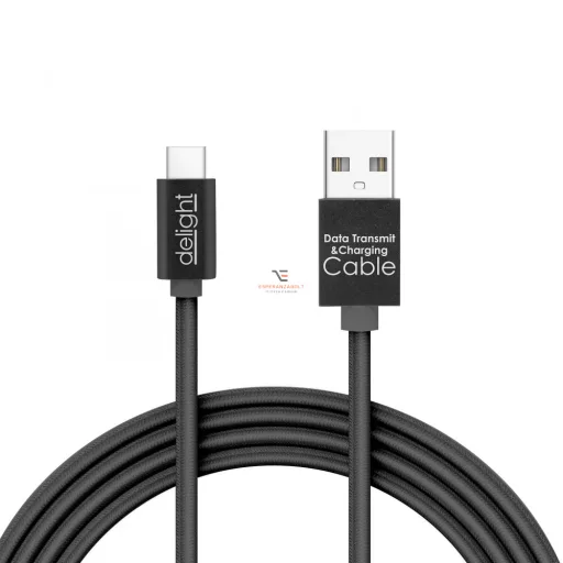 Adatkábel - USB Type-C LED fénnyel fekete - 1 m - max 2A
