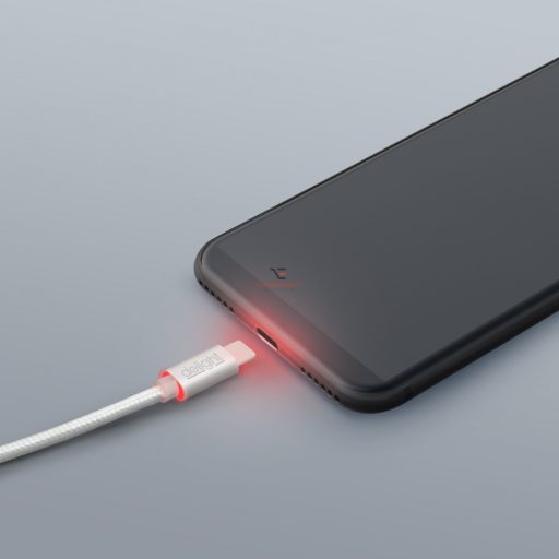 Adatkábel - USB Type-C LED fénnyel fehér max 2A