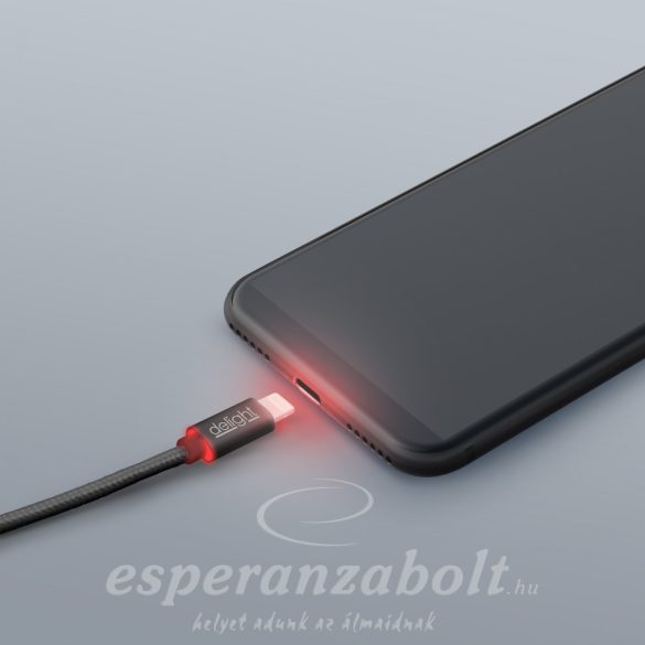 Delight Iphone kábel töltő és adatkábel lightning világító fekete