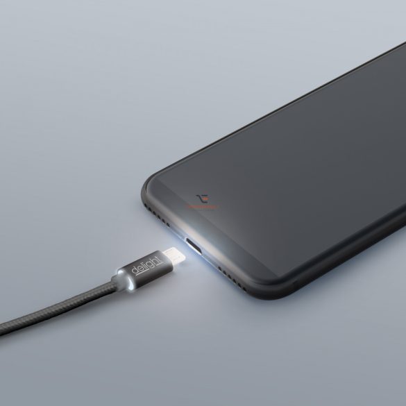 Adatkábel - MicroUSB LED fénnyel fekete - 1 m