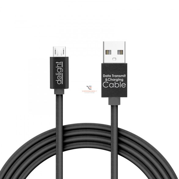 Adatkábel - MicroUSB LED fénnyel fekete - 1 m