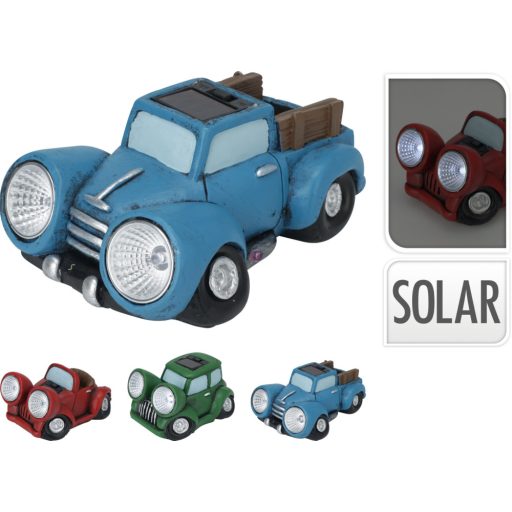 Napelemes cuki autó figura nagy fényszóróval 14,5 cm fém, 3 féle választható