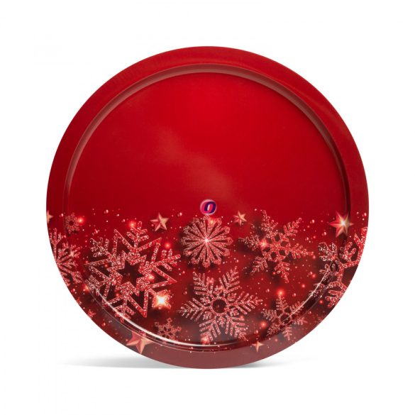 Karácsonyi tálca csillagos piros, fém 31 cm