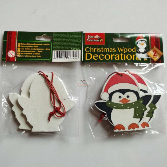 Karácsonyfadísz szett pingvin fából 8 x 6 cm 2 db / csomag