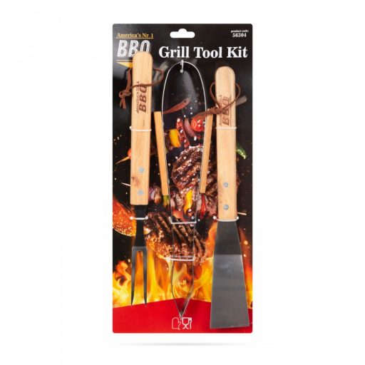 Grillező eszköz szett 3 db-os fa nyéllel