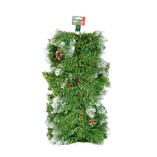 2,7 m Fenyő girland - díszített, havas, zöld