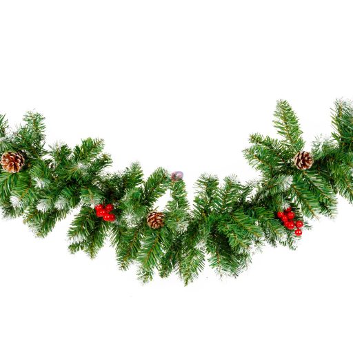 2,7 m Fenyő girland - díszített, havas, zöld