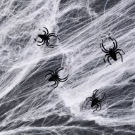   Élethű Halloween Pókháló 4 db pókkal fehér halloween kellék